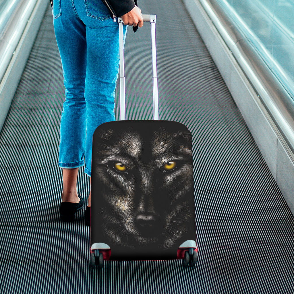 Black Wolf Portrait Print Luggage Cover