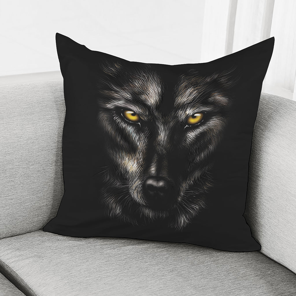 Black Wolf Portrait Print Pillow Cover