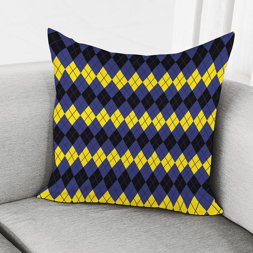 Black Yellow And Blue Argyle Print Pillow Cover
