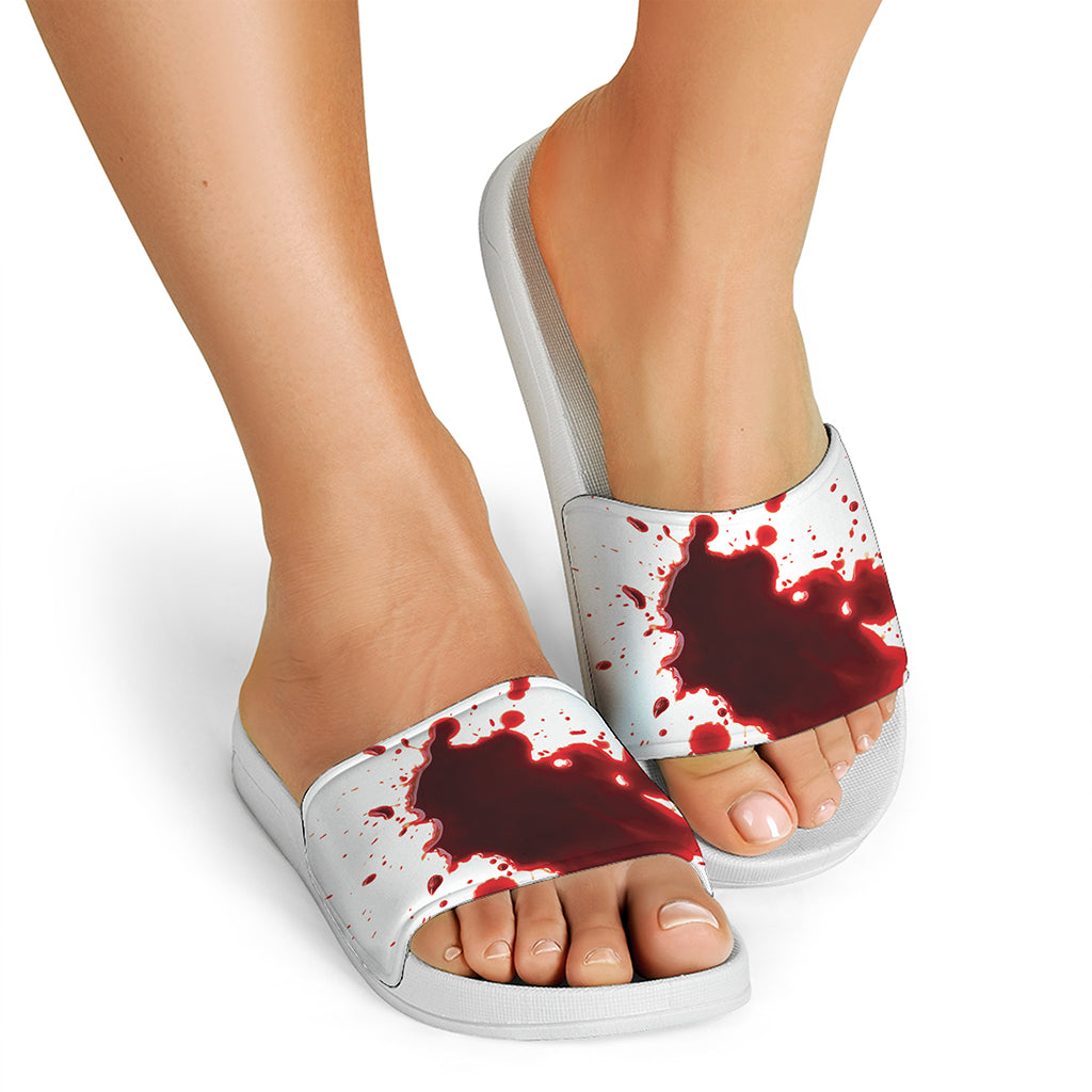 Blood Splashed Print White Slide Sandals