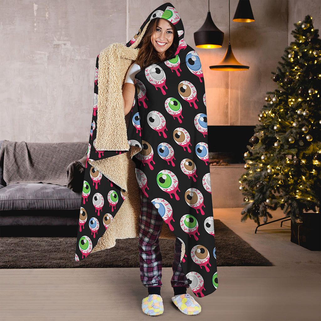 Bloody Eyeball Pattern Print Hooded Blanket