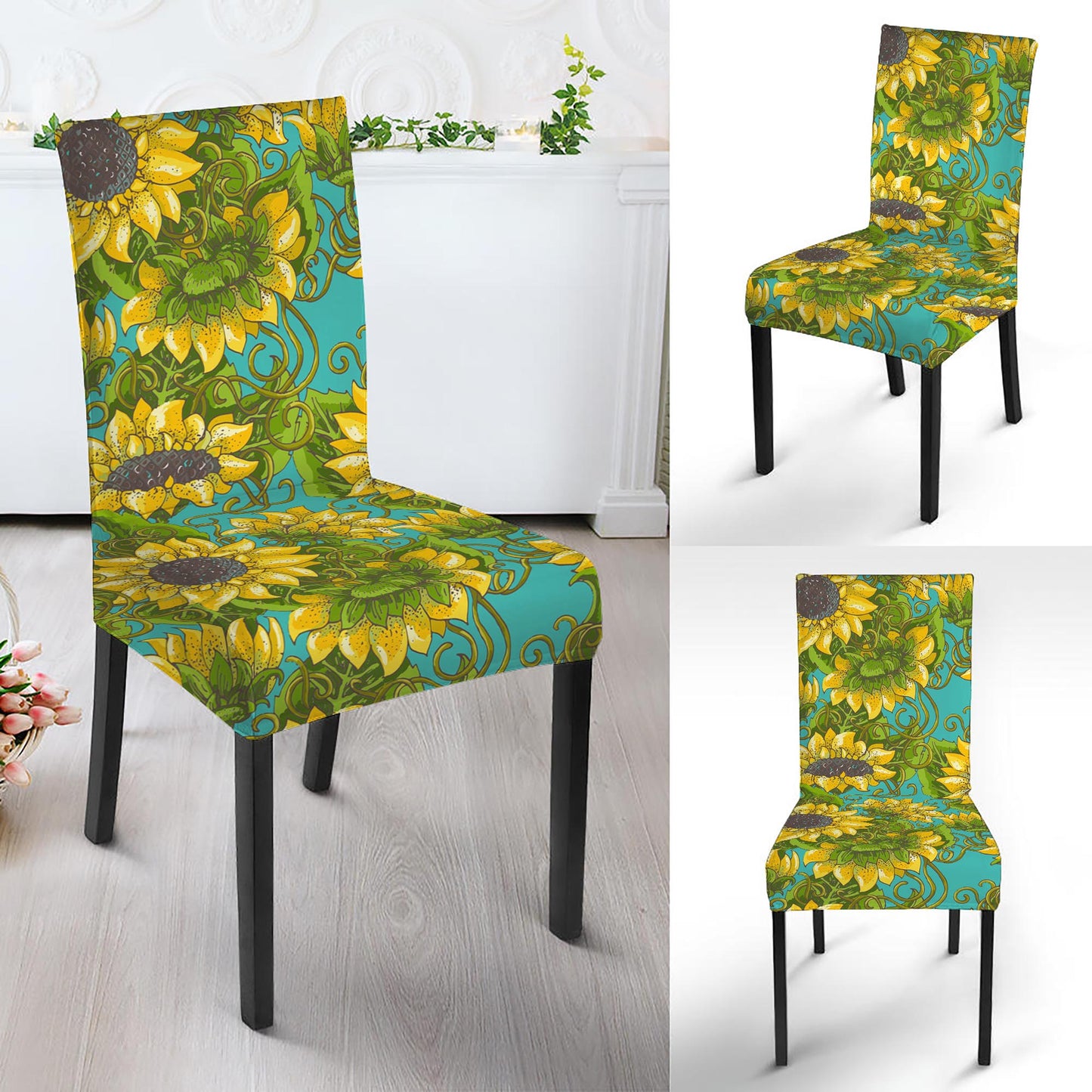 Blooming Sunflower Pattern Print Dining Chair Slipcover