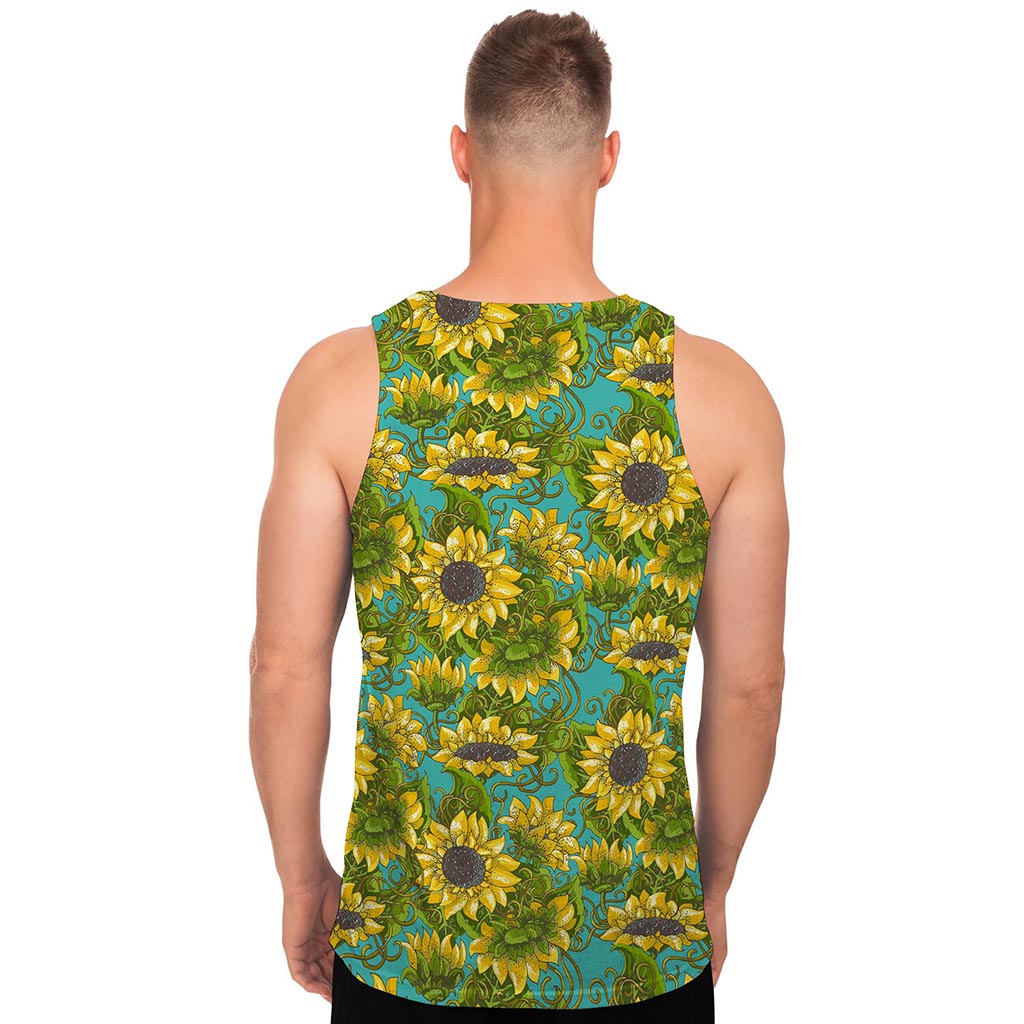 Blooming Sunflower Pattern Print Men's Tank Top