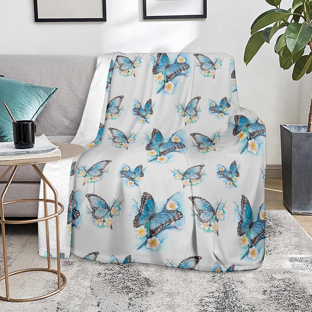 Blossom Blue Butterfly Pattern Print Blanket