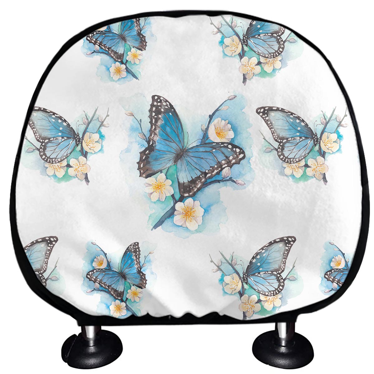 Blossom Blue Butterfly Pattern Print Car Headrest Covers