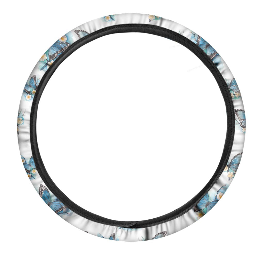 Blossom Blue Butterfly Pattern Print Car Steering Wheel Cover
