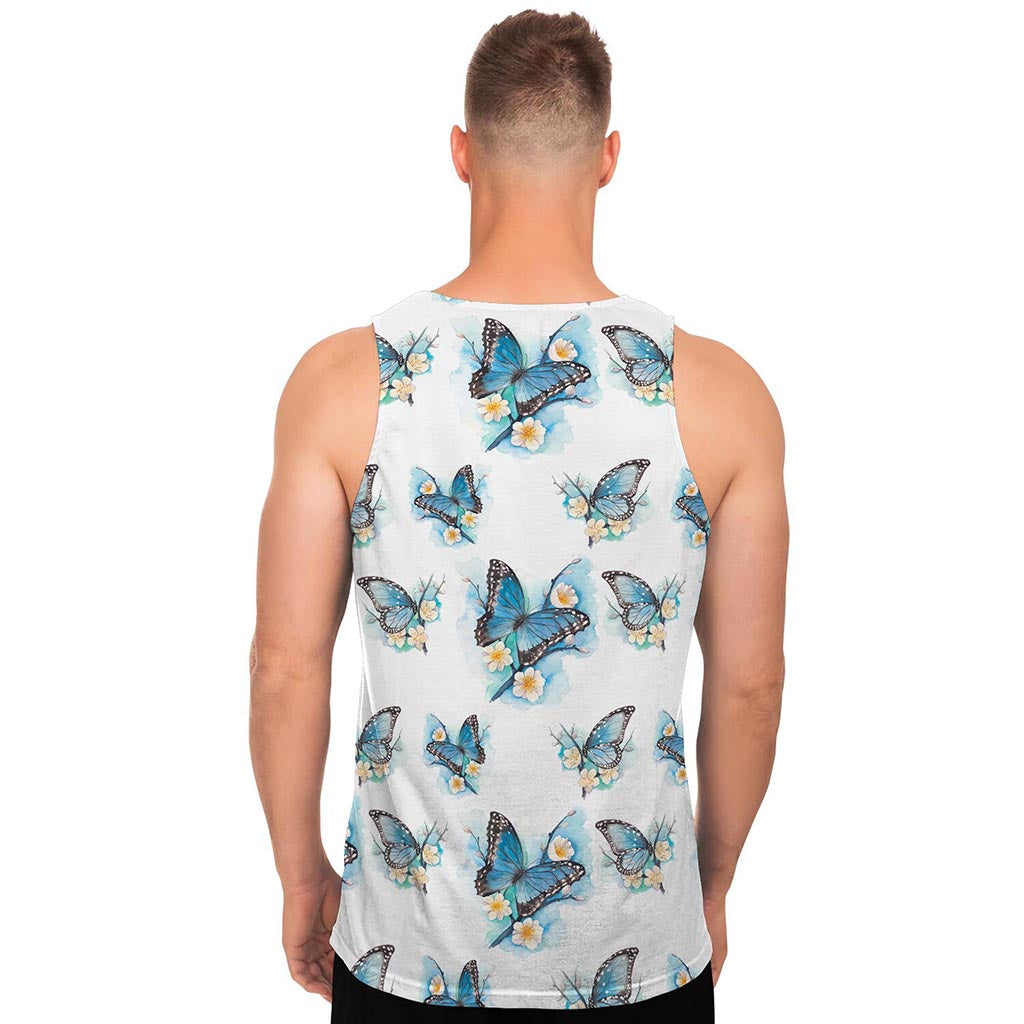 Blossom Blue Butterfly Pattern Print Men's Tank Top