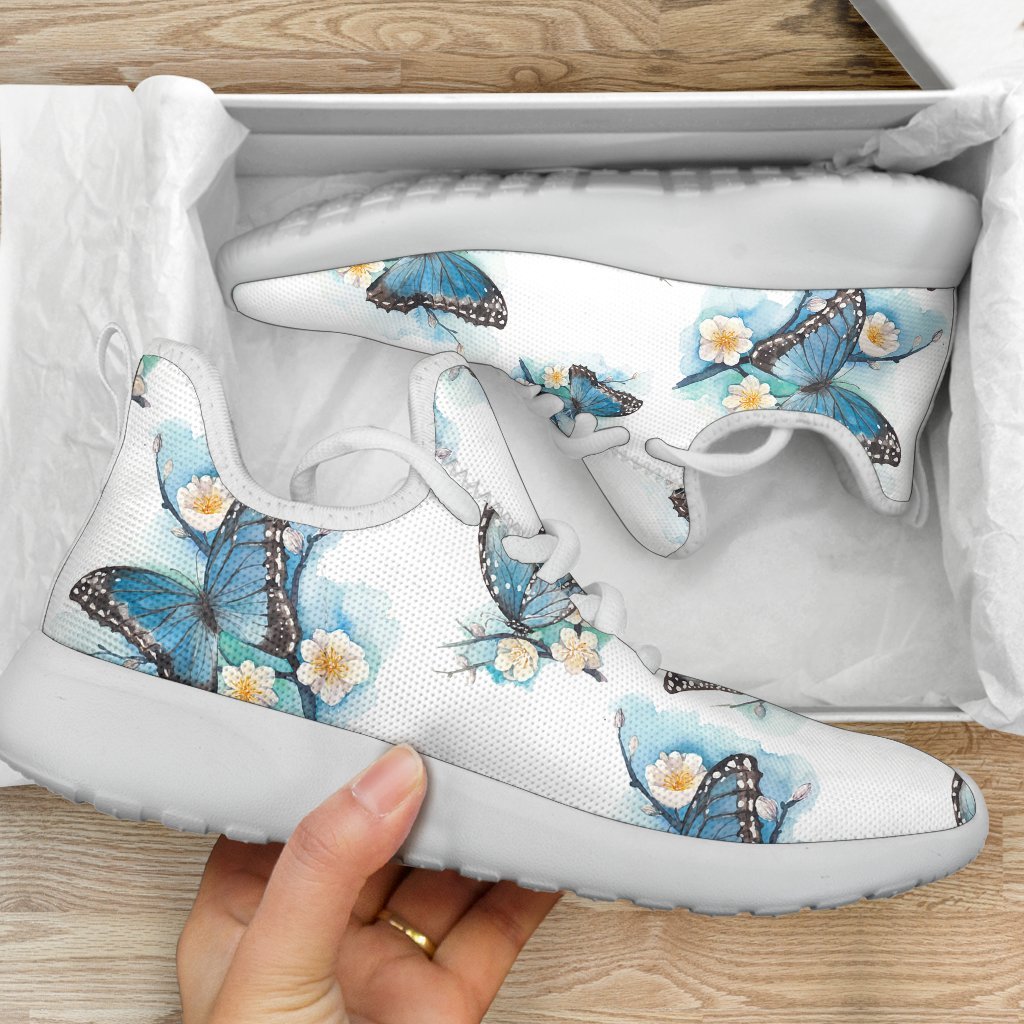 Blossom Blue Butterfly Pattern Print Mesh Knit Shoes GearFrost