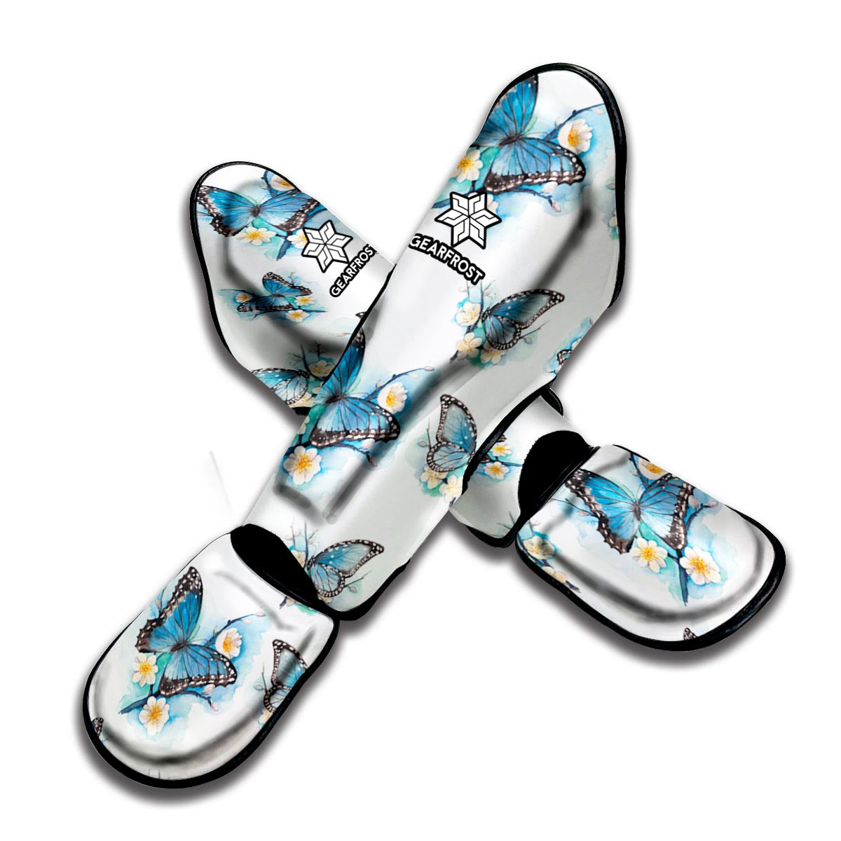 Blossom Blue Butterfly Pattern Print Muay Thai Shin Guard