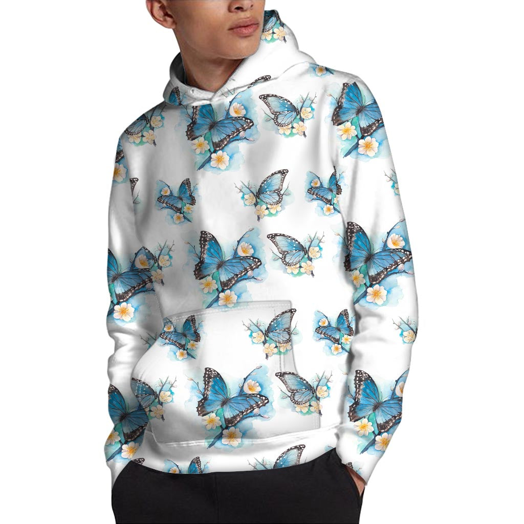 Blossom Blue Butterfly Pattern Print Pullover Hoodie