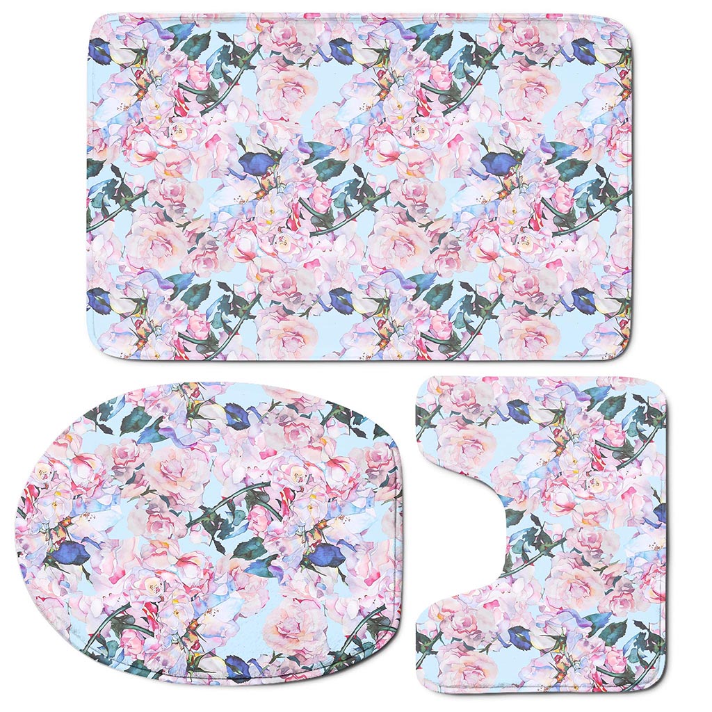 Blossom Floral Flower Pattern Print 3 Piece Bath Mat Set