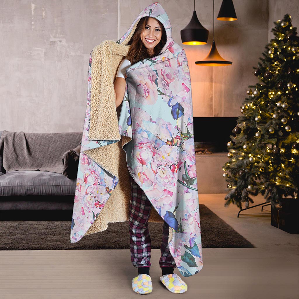 Blossom Floral Flower Pattern Print Hooded Blanket