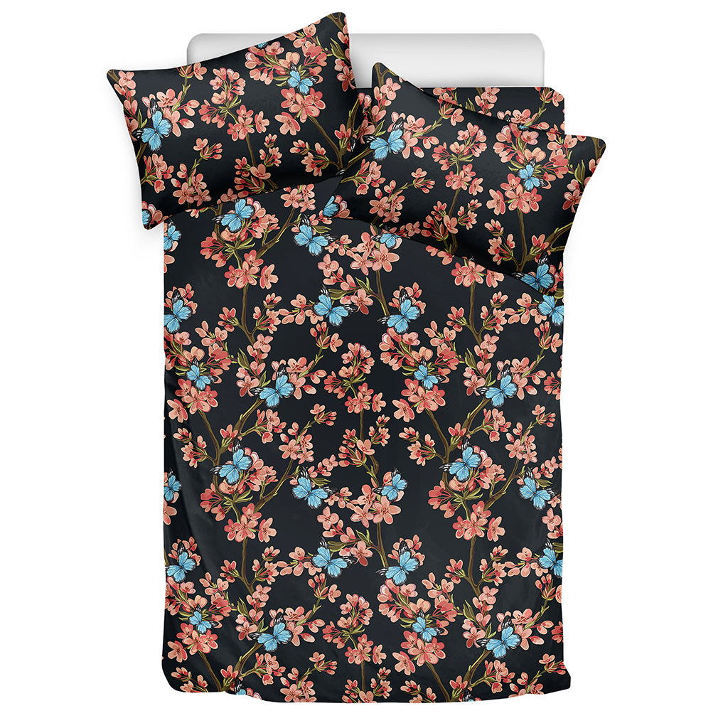 Blossom Flower Butterfly Print Duvet Cover Bedding Set