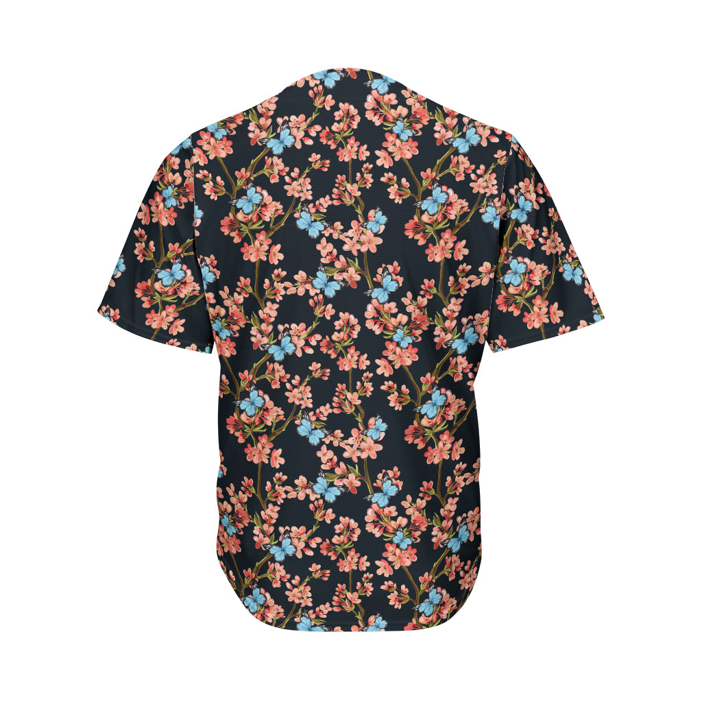 Blossom Flower Butterfly Print Men's Baseball Jersey