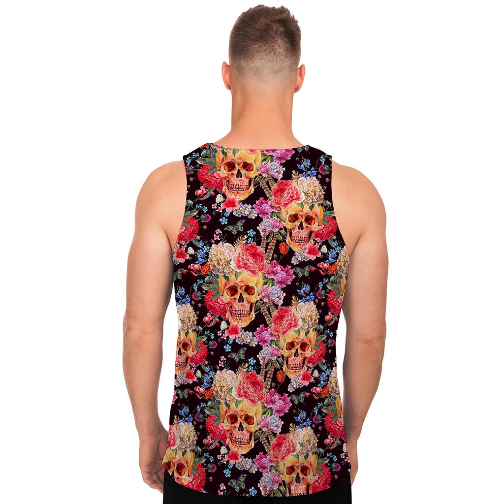 Blossom Peony Skull Pattern Print Men's Tank Top