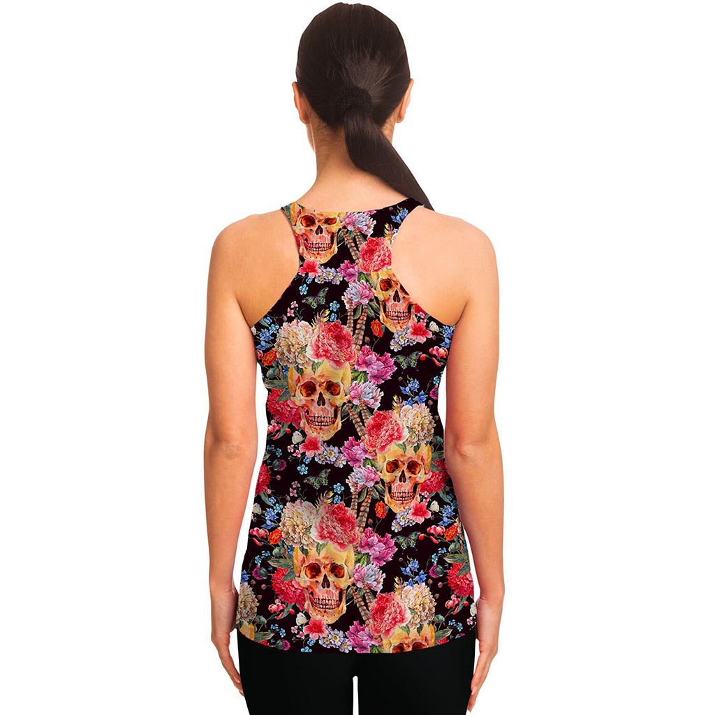 Blossom Peony Skull Pattern Print Women's Racerback Tank Top