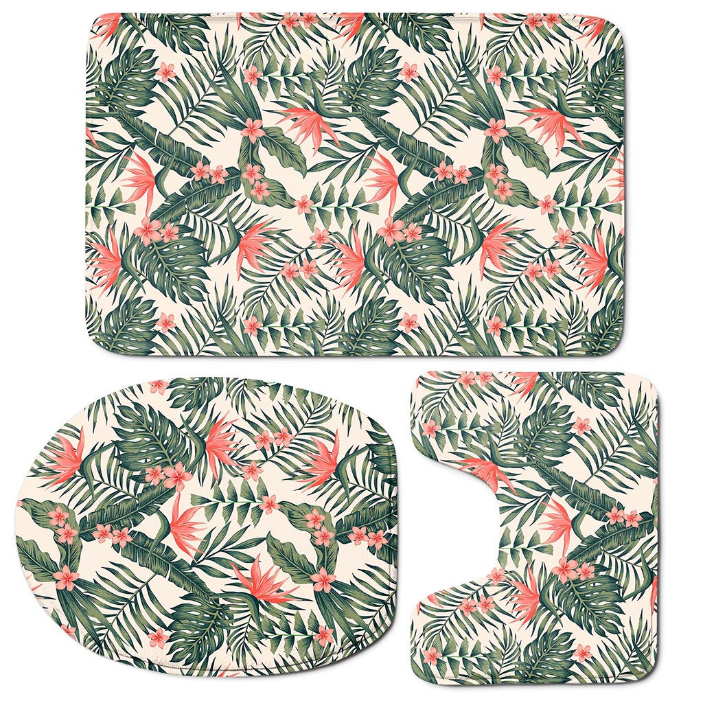 Blossom Tropical Leaves Pattern Print 3 Piece Bath Mat Set