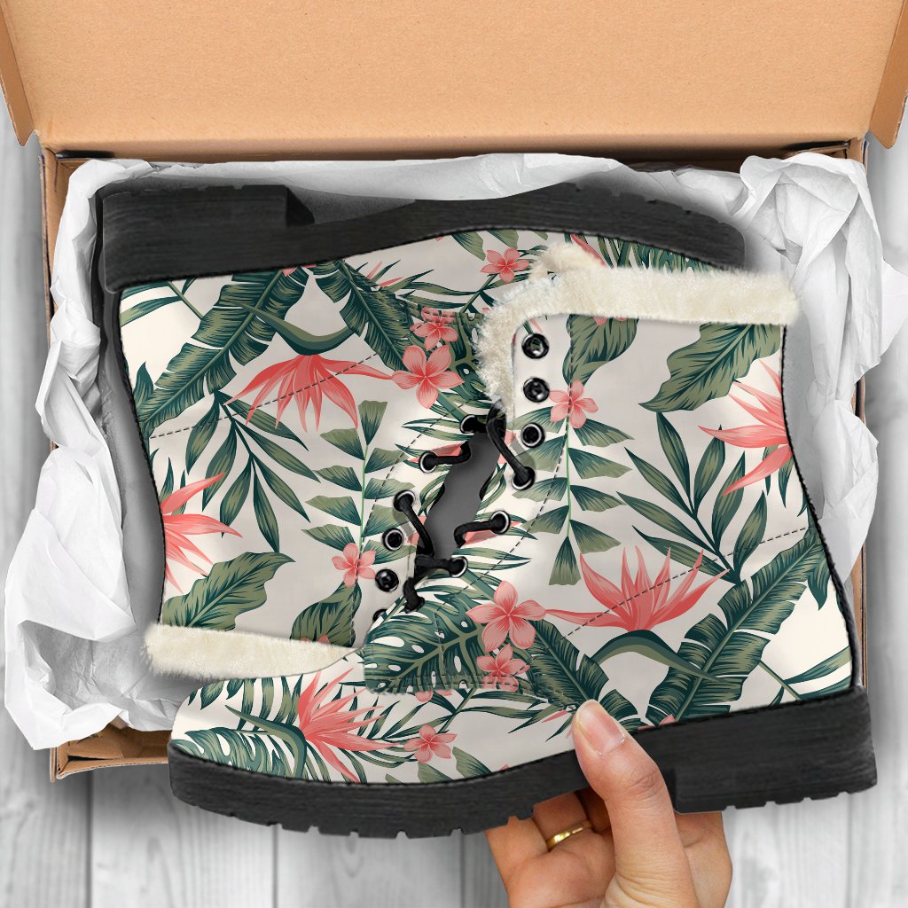 Blossom Tropical Leaves Pattern Print Comfy Boots GearFrost