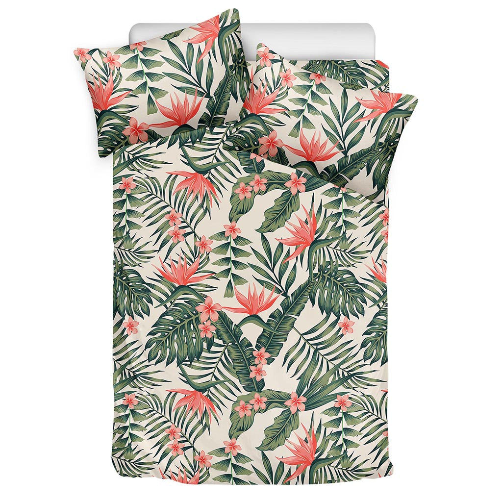 Blossom Tropical Leaves Pattern Print Duvet Cover Bedding Set
