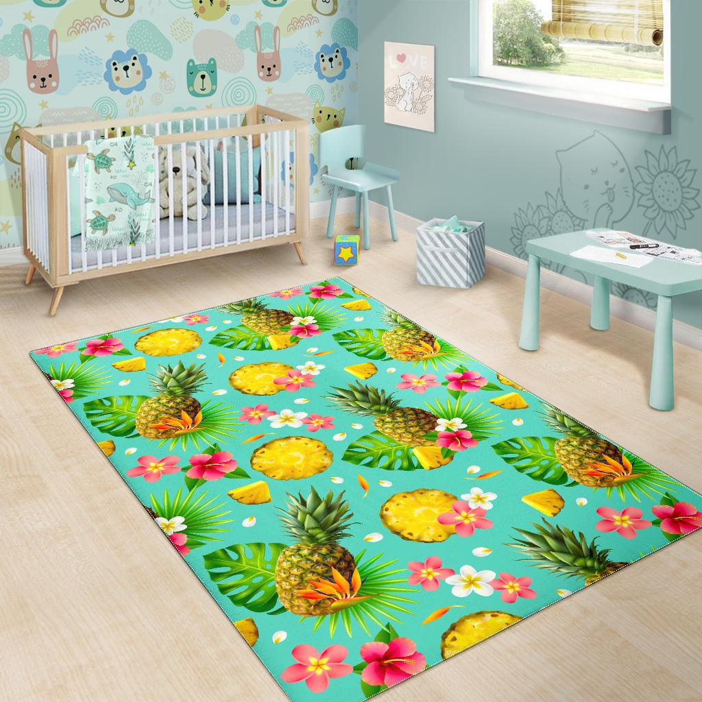Blue Aloha Pineapple Pattern Print Area Rug GearFrost