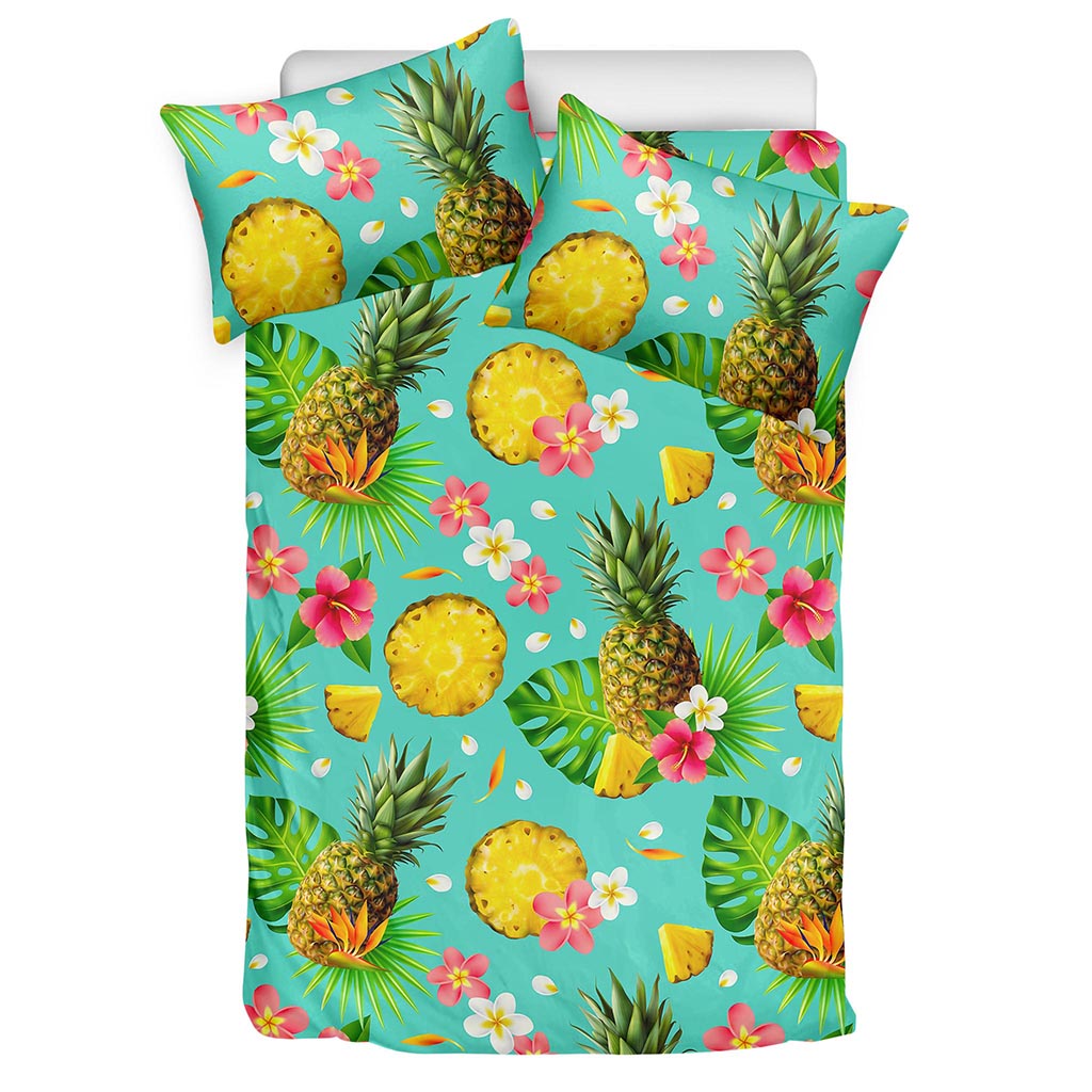Blue Aloha Pineapple Pattern Print Duvet Cover Bedding Set