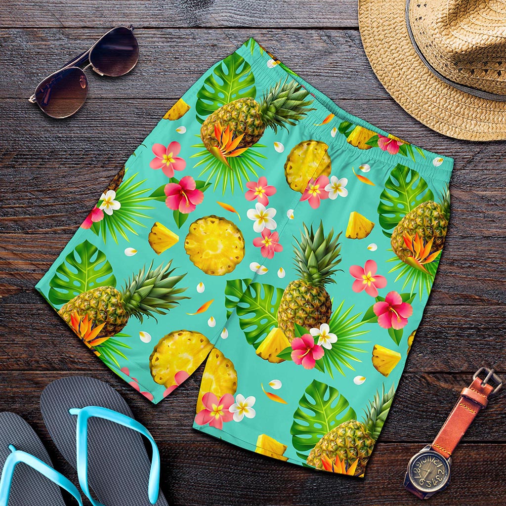 Blue Aloha Pineapple Pattern Print Men's Shorts