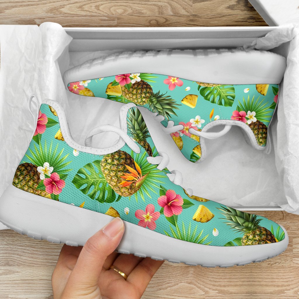 Blue Aloha Pineapple Pattern Print Mesh Knit Shoes GearFrost