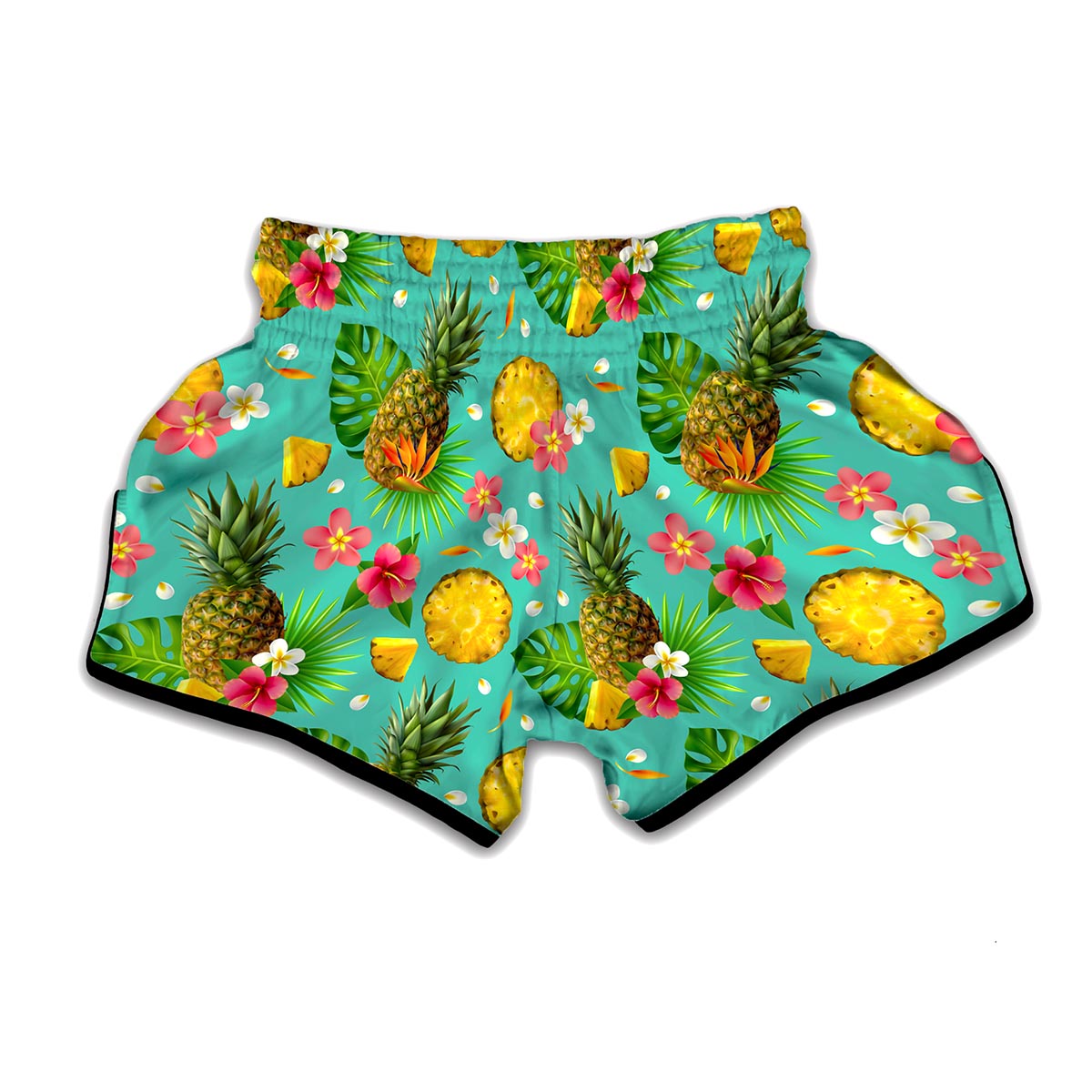 Blue Aloha Pineapple Pattern Print Muay Thai Boxing Shorts
