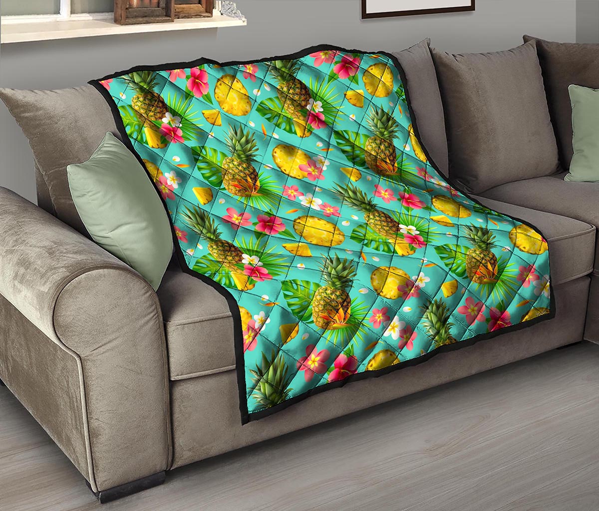 Blue Aloha Pineapple Pattern Print Quilt