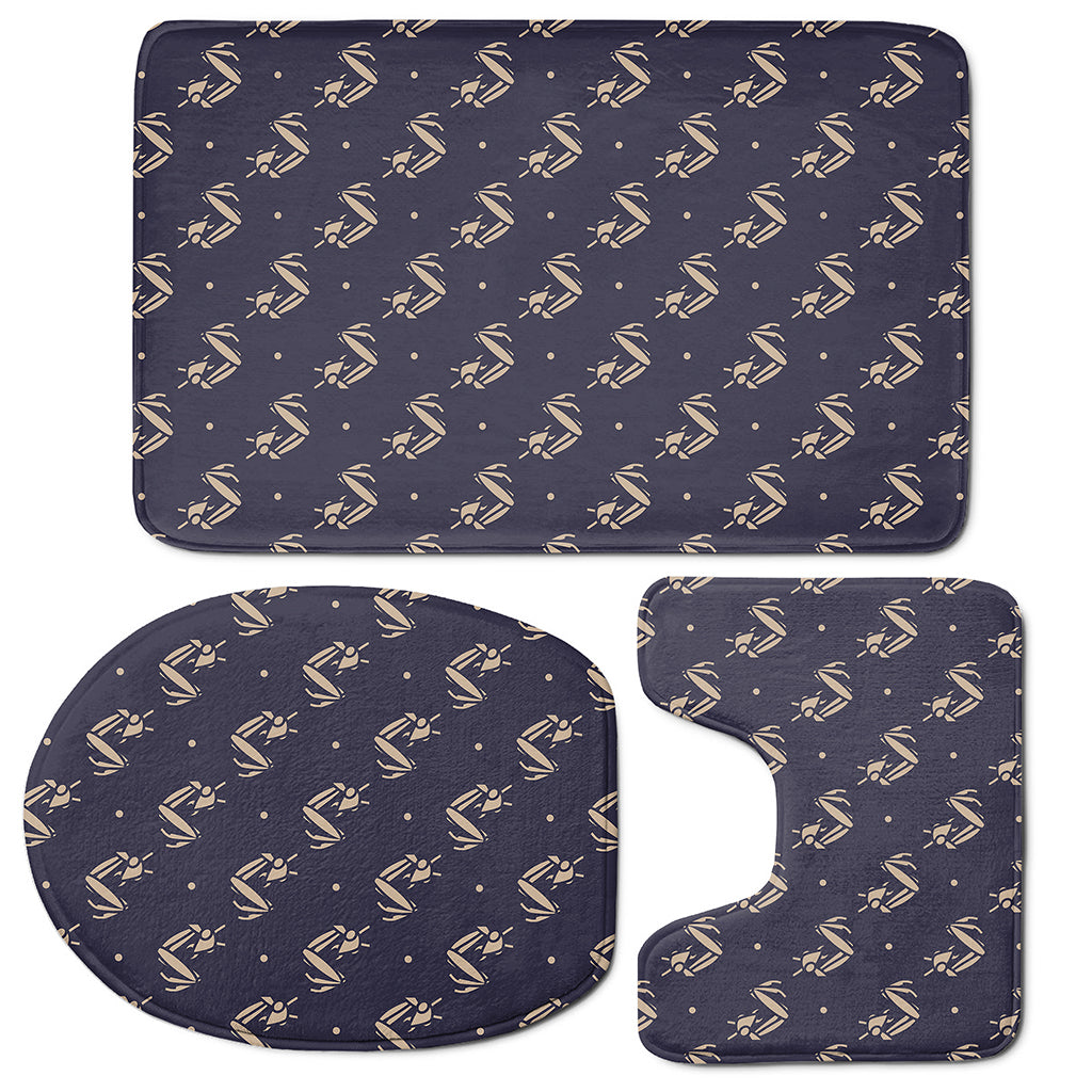 Blue And Beige Mantis Pattern Print 3 Piece Bath Mat Set