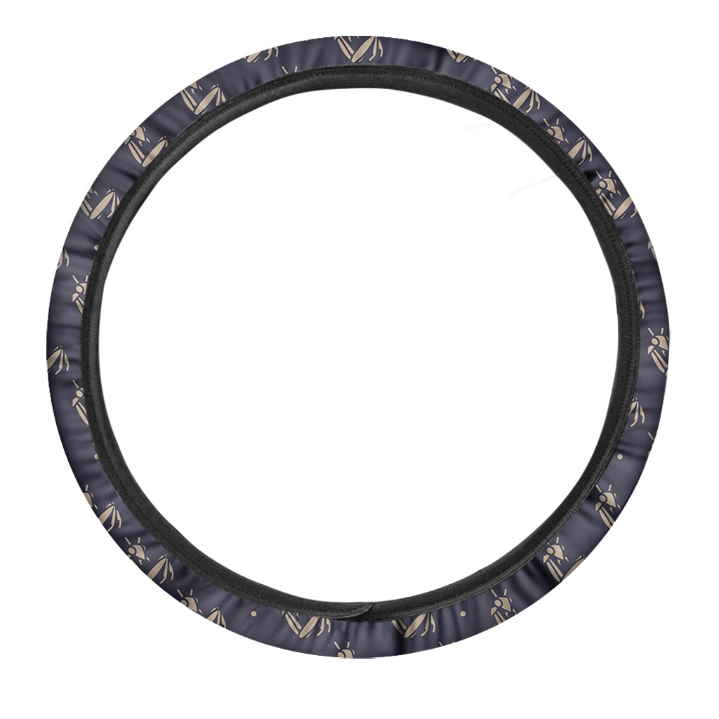 Blue And Beige Mantis Pattern Print Car Steering Wheel Cover