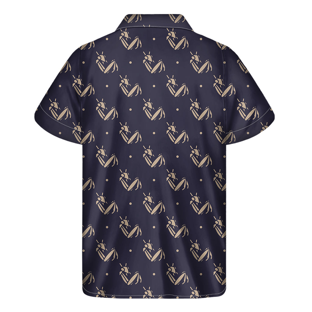 Blue And Beige Mantis Pattern Print Men's Short Sleeve Shirt