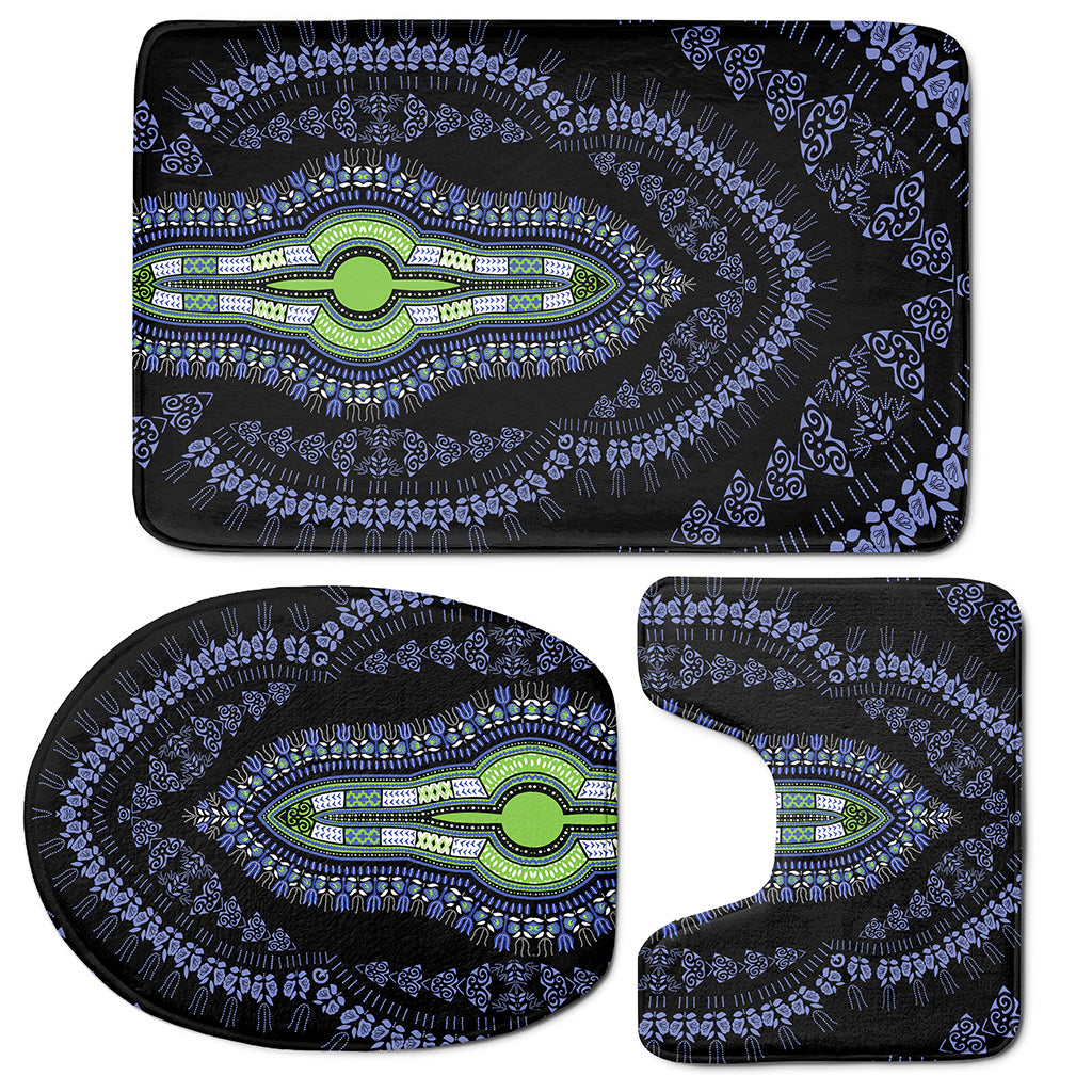 Blue And Black African Dashiki Print 3 Piece Bath Mat Set