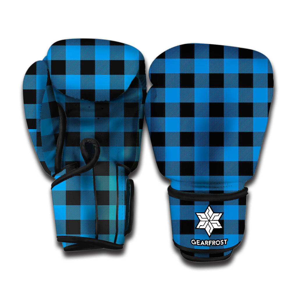 Blue And Black Buffalo Check Print Boxing Gloves