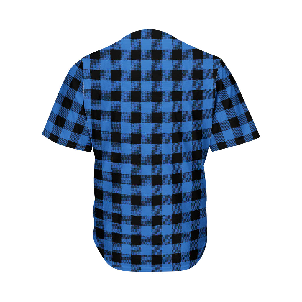 Blue And Black Buffalo Plaid Print Men's Baseball Jersey