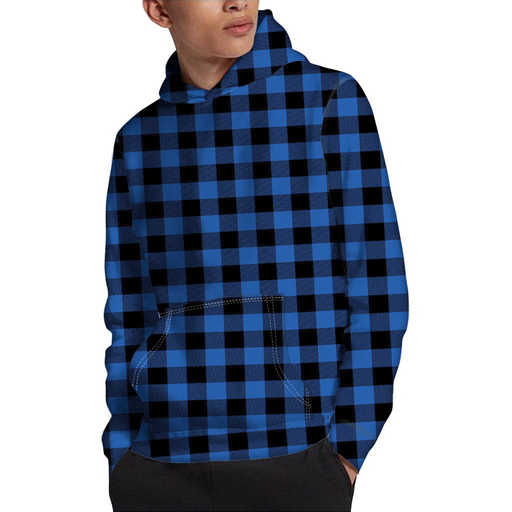 Blue And Black Buffalo Plaid Print Pullover Hoodie