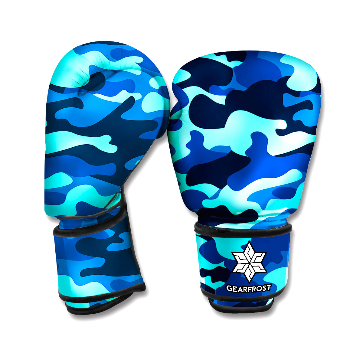Blue And Black Camouflage Print Boxing Gloves