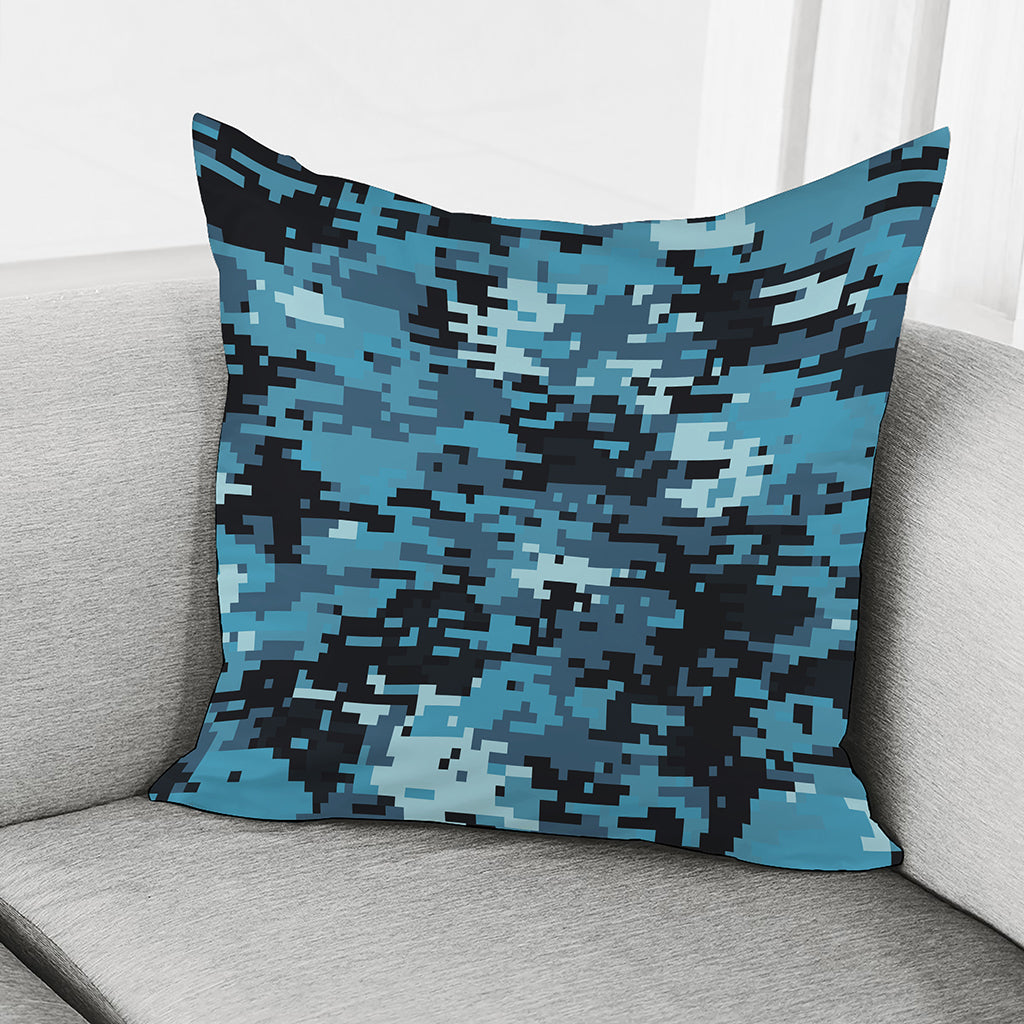 Blue And Black Digital Camo Print Pillow Cover