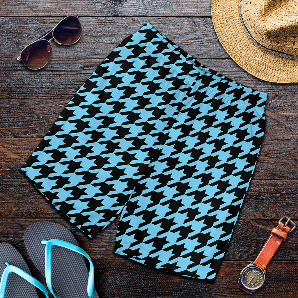 Blue And Black Houndstooth Pattern Print Men's Shorts