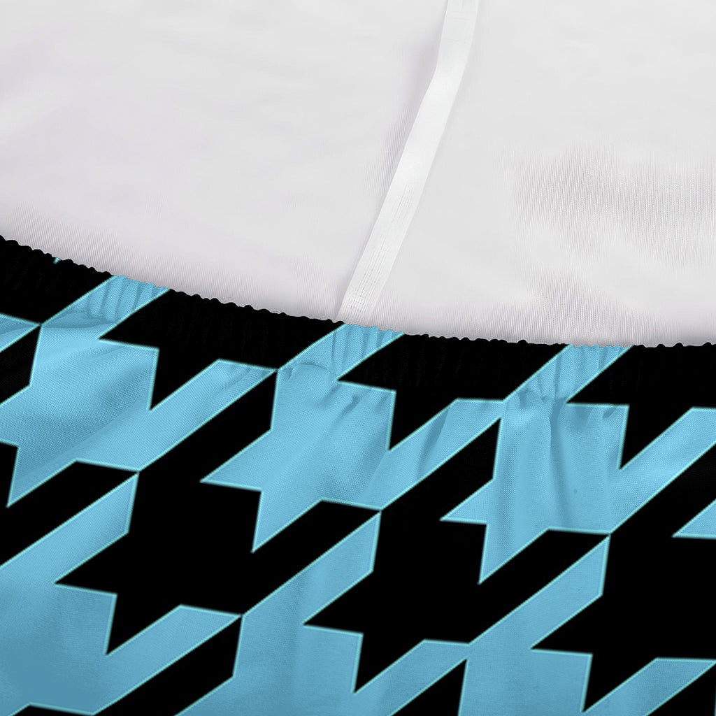 Blue And Black Houndstooth Pattern Print Sofa Cover