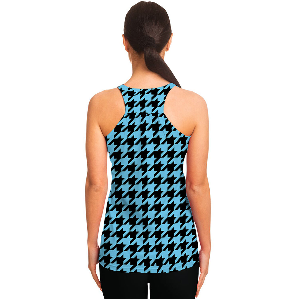 Blue And Black Houndstooth Pattern Print Women's Racerback Tank Top