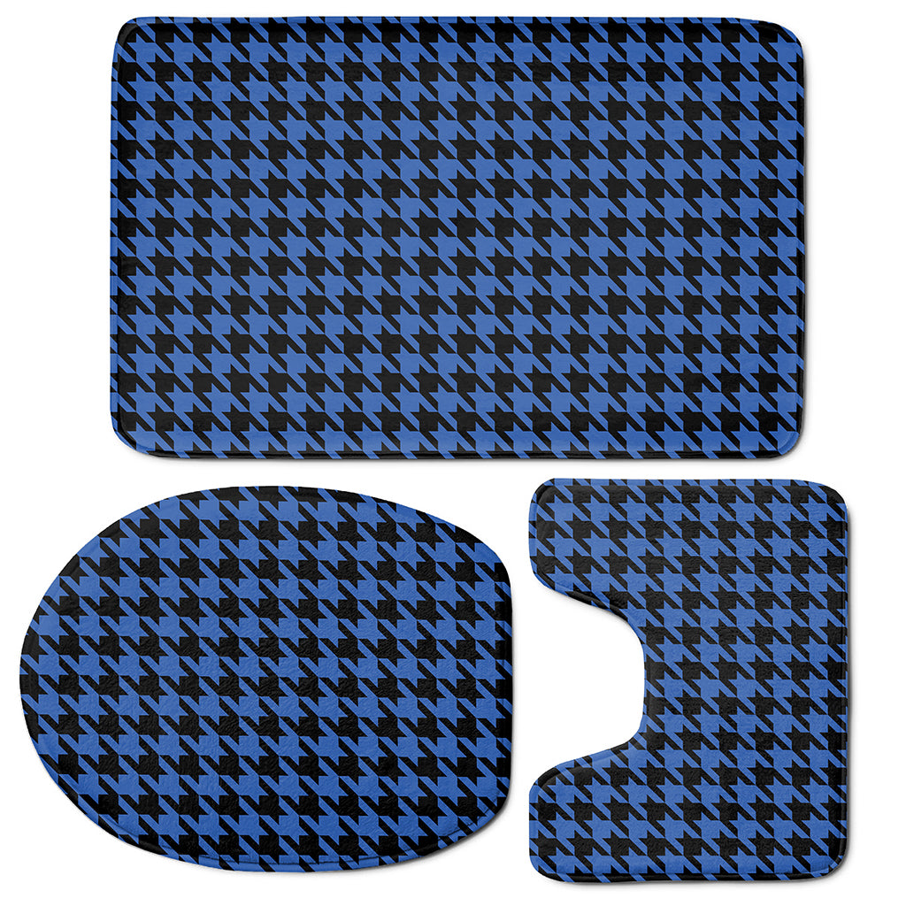 Blue And Black Houndstooth Print 3 Piece Bath Mat Set