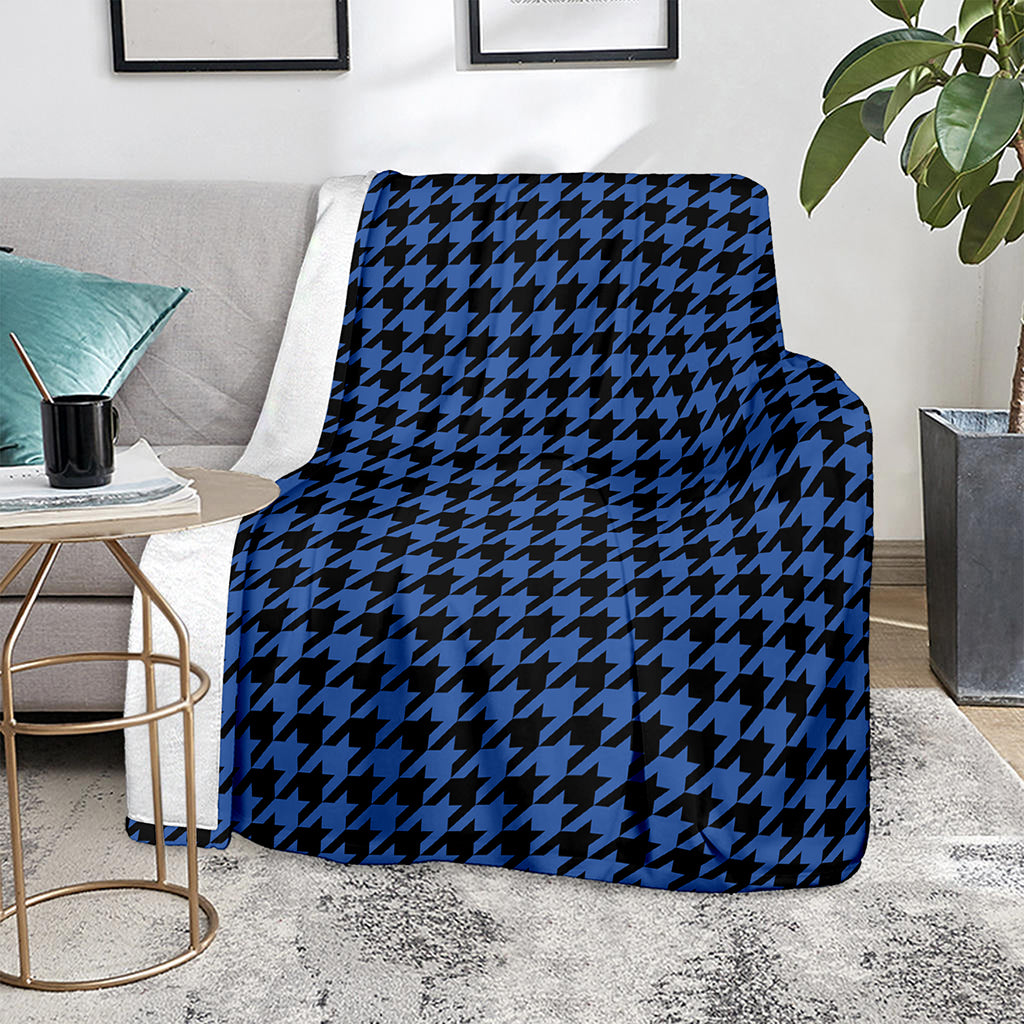 Blue And Black Houndstooth Print Blanket