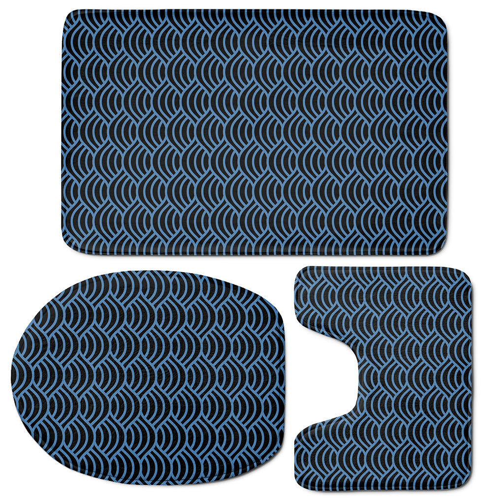 Blue And Black Japanese Pattern Print 3 Piece Bath Mat Set