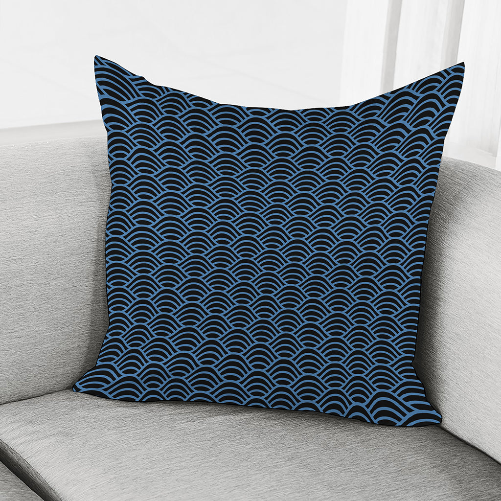 Blue And Black Japanese Pattern Print Pillow Cover