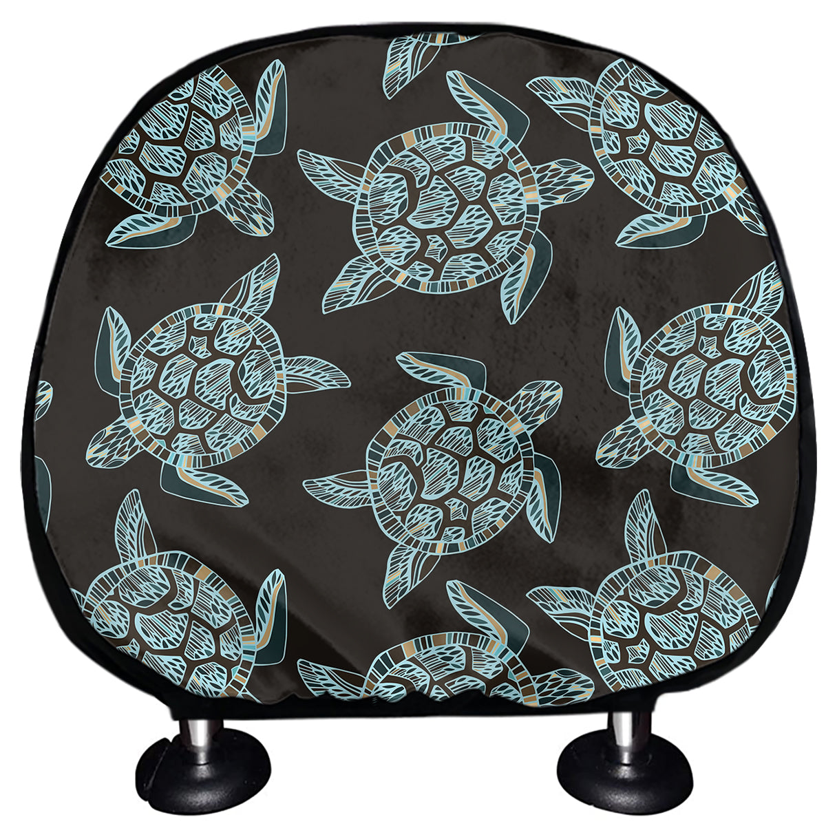 Blue And Black Sea Turtle Pattern Print Car Headrest Covers