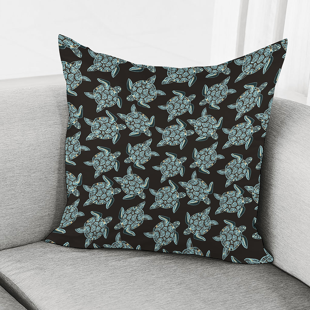Blue And Black Sea Turtle Pattern Print Pillow Cover