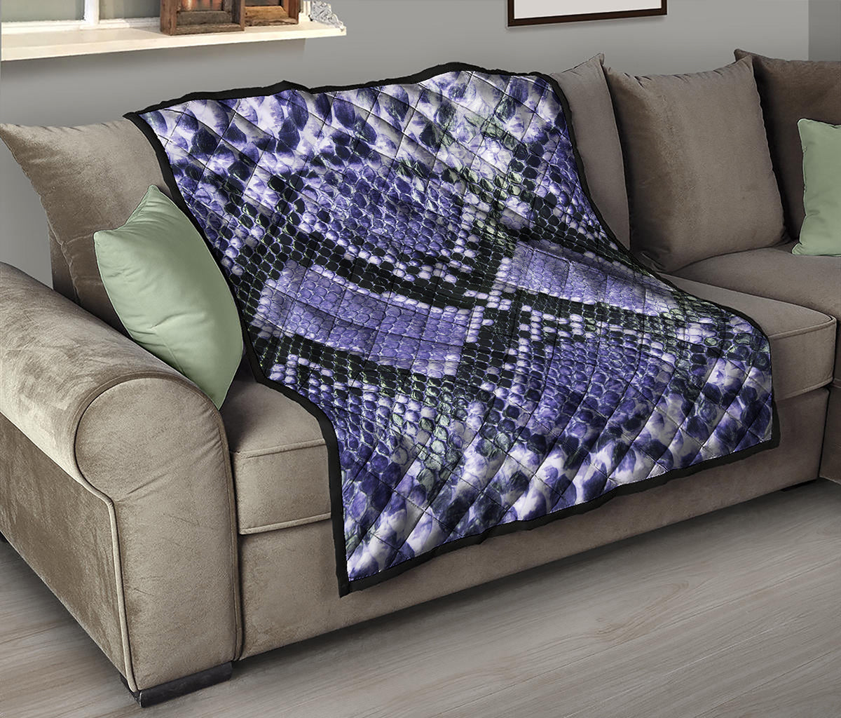 Blue And Black Snakeskin Print Quilt