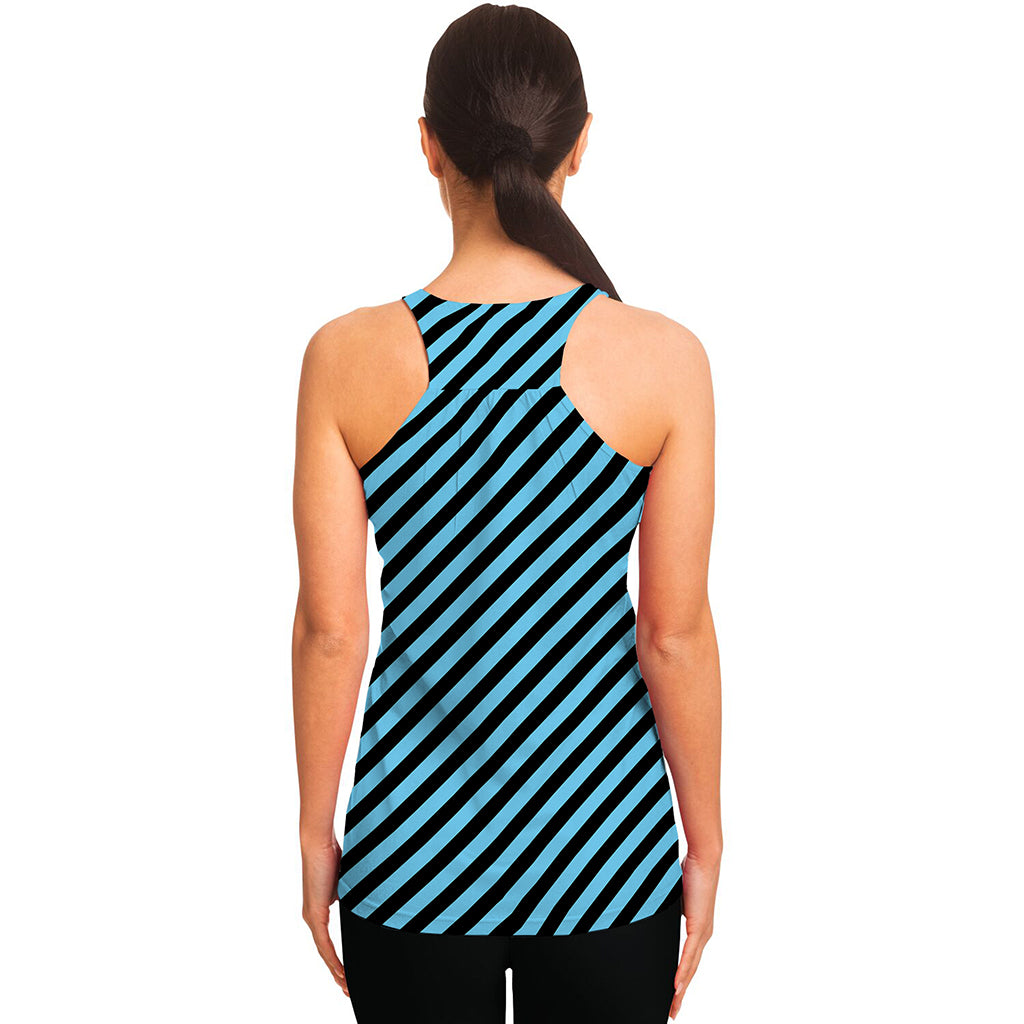 Blue And Black Stripes Pattern Print Women's Racerback Tank Top