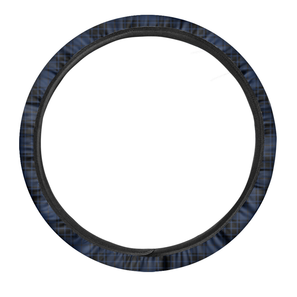 Blue And Black Tartan Pattern Print Car Steering Wheel Cover